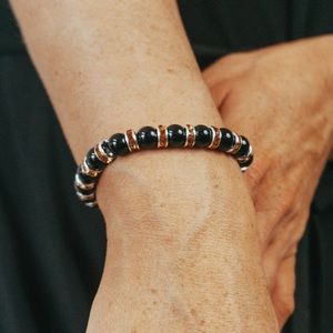 Onyx and Orange Amber Bracelet